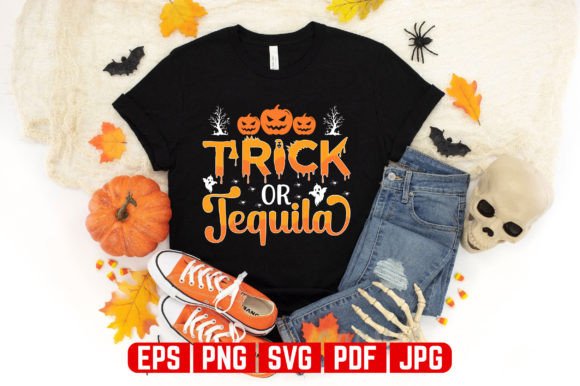 Trick or Tequila Halloween Tshirt Design: Graphics and T-Shirt Designs